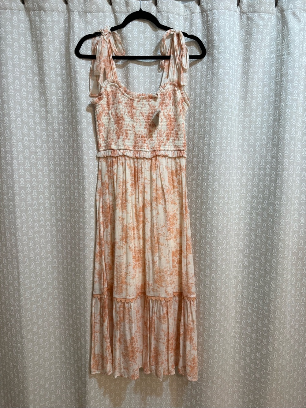 Altar'd State Peach & Cream Floral Tie-Shoulder Maxi Dress